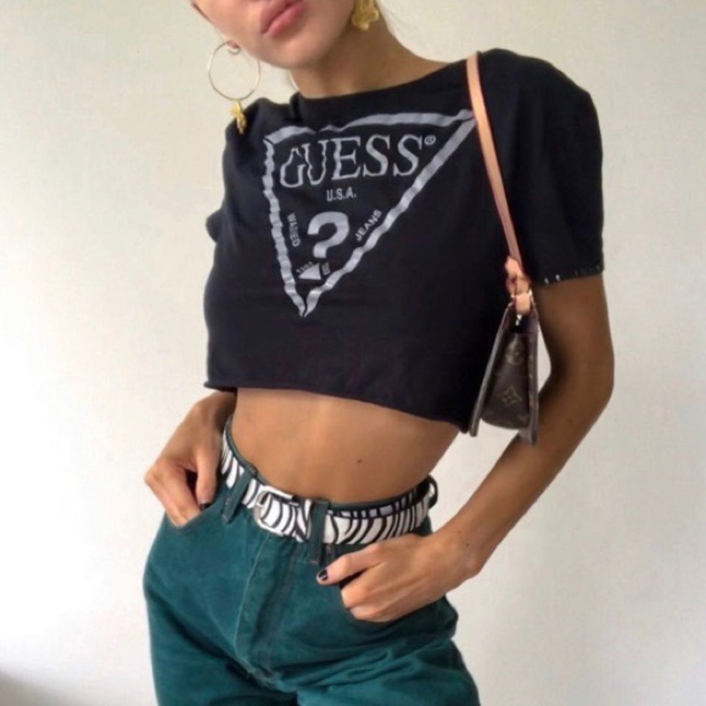 VINTAGE GUESS Black Crop Top Tee